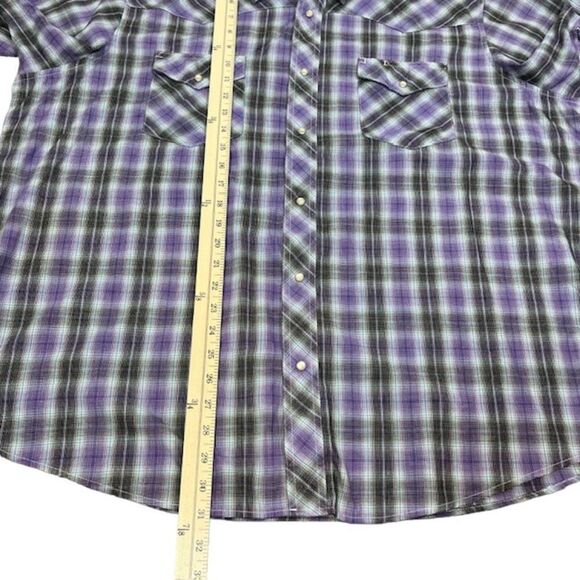 Wrangler Western Fashion Pearl Snap Shirt Men's Purple Black Plaid 2 pocket 2XL - Picture 4 of 7